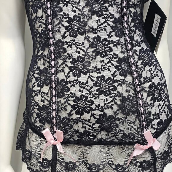 Rene Rofe Lingerie  Lace Corset Top with Attached Garters - Picture 7 of 9